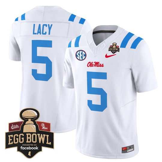 Men's Ole Miss Rebels #5 Kewan Lacy 2025 Egg Bowl F.U.S.E. Vapor Limited Stitched football Jersey White Limited