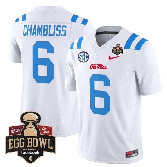 Men's Ole Miss Rebels #6 Trinidad Chambliss 2025 Egg Bowl F.U.S.E. Vapor Limited Stitched football Jersey White Limited