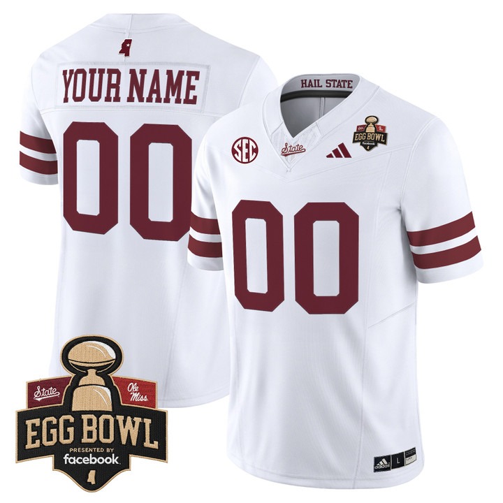 Men's Mississippi State Bulldogs Custom 2025 Egg Bowl Vapor Limited Stitched football Jersey White