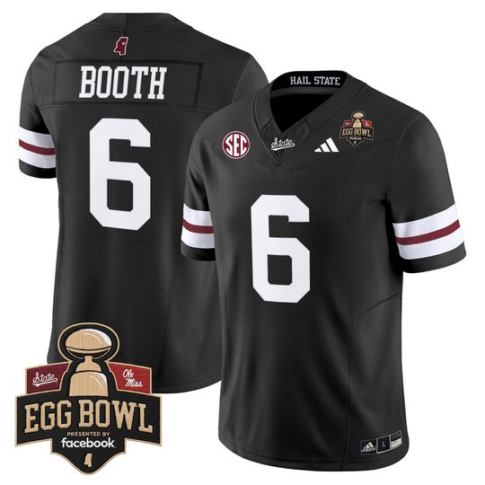Men's Mississippi State Bulldogs #6 Davon Booth Black 2025 Egg Bowl Vapor Limited Stitched football Jersey