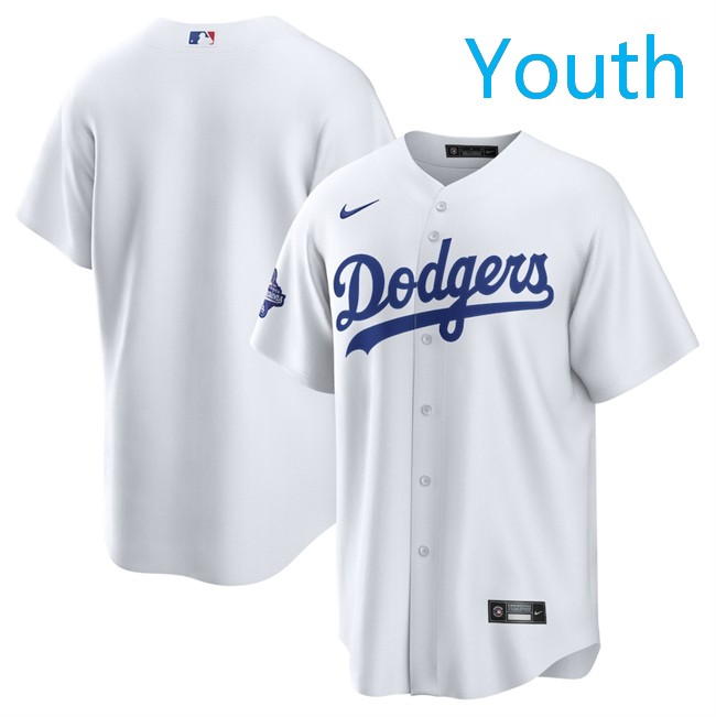 Youth Los Angeles Dodgers Blank White 2025 World Series Champions Patch Cool Base Stitched Baseball Jersey