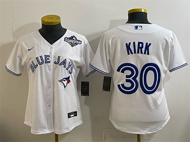 Women's Toronto Blue Jays #30 Alejandro Kirk White 2025 World Series Home Cool Base Stitched Baseball Jersey(Run Small)