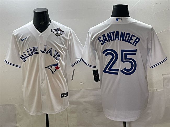 Men's Toronto Blue Jays #25 Anthony Santander White 2025 World Series Home Cool Base Stitched Baseball Jersey