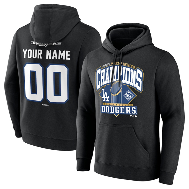 Men's Los Angeles Dodgers Black 2025 World Series Champions Custom Black Name & Number Hoodie