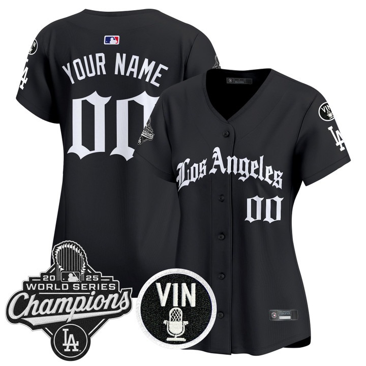 Women's Dodgers 'LA Gothic Edition' 2025 World Series Champions Limited Custom Jersey Black
