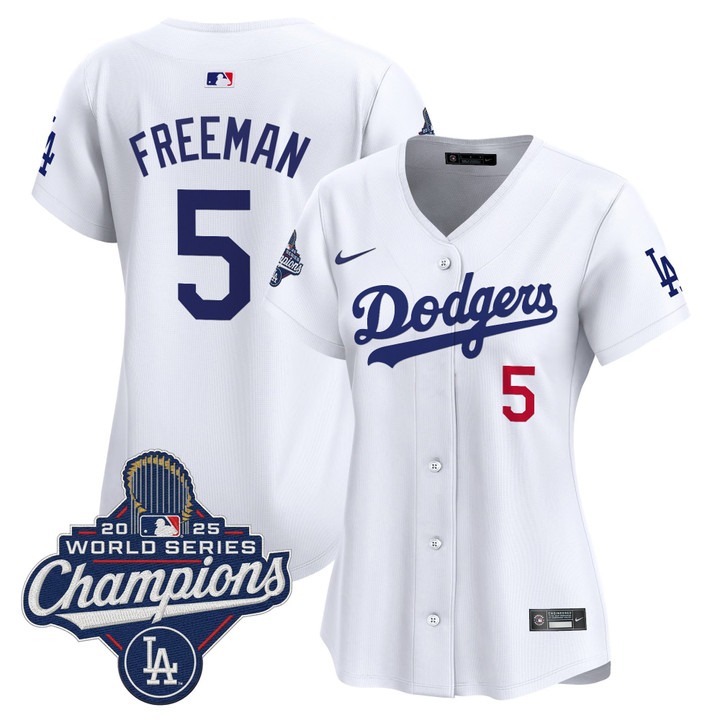 Women's Dodgers #5 Freddie Freeman 2025 World Series Champions Nike Limited Jersey White