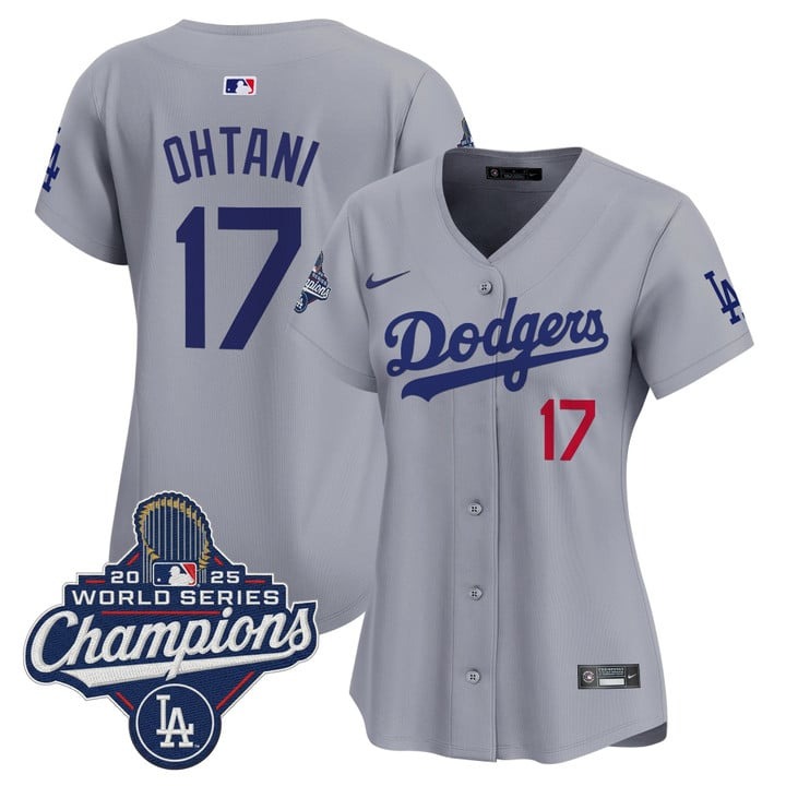 Women's Dodgers #17 Shohei Ohtani 2025 World Series Champions Nike Limited Jersey Grey