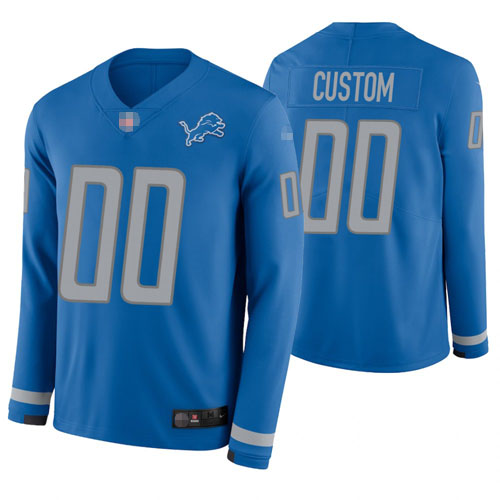 Gender's Detroit Lions Active Player Custom Blue Therma Long Sleeve Stitched NFL Jersey