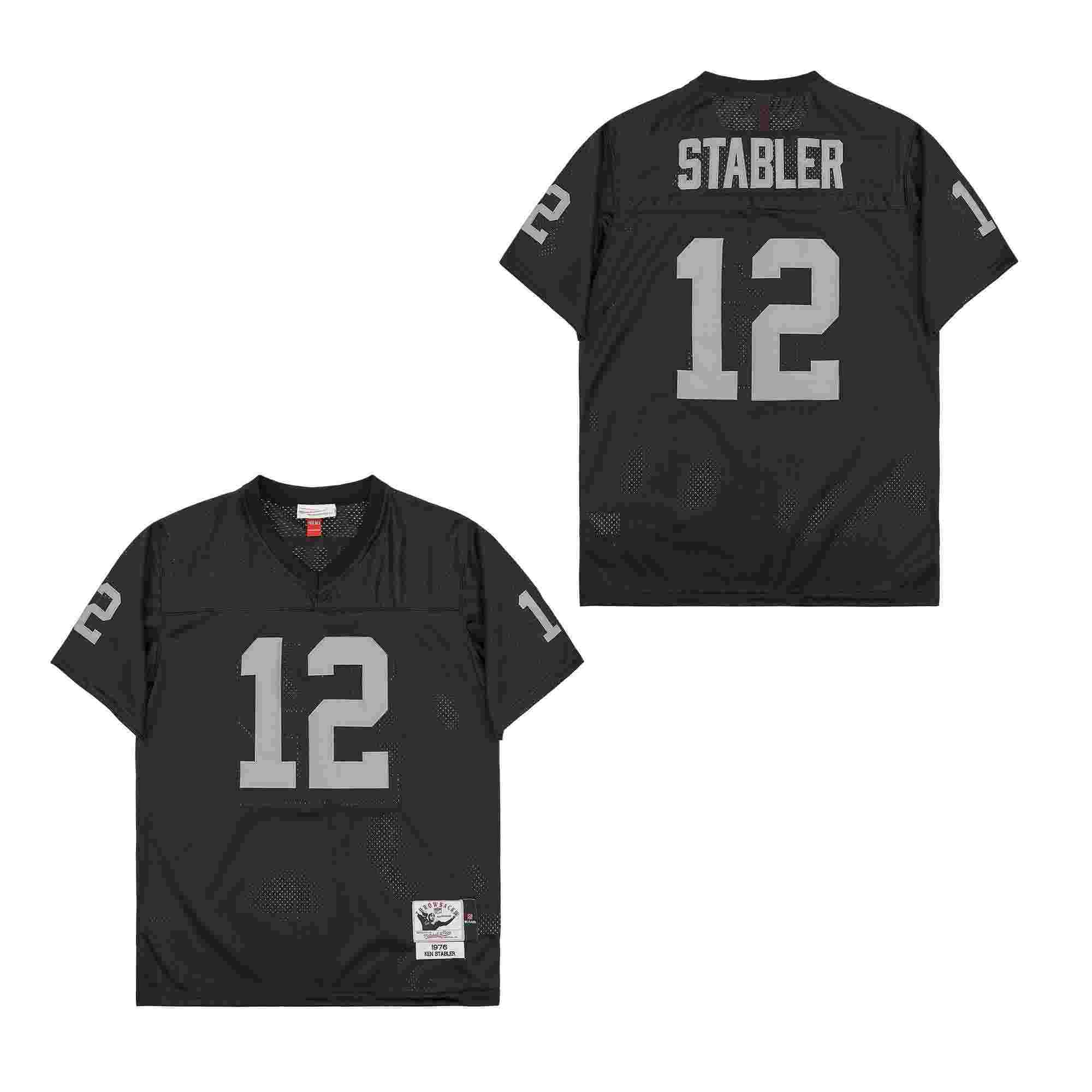 Men's Oakland Raiders #12 Ken Stabler Black 1976 Throwback Jersey