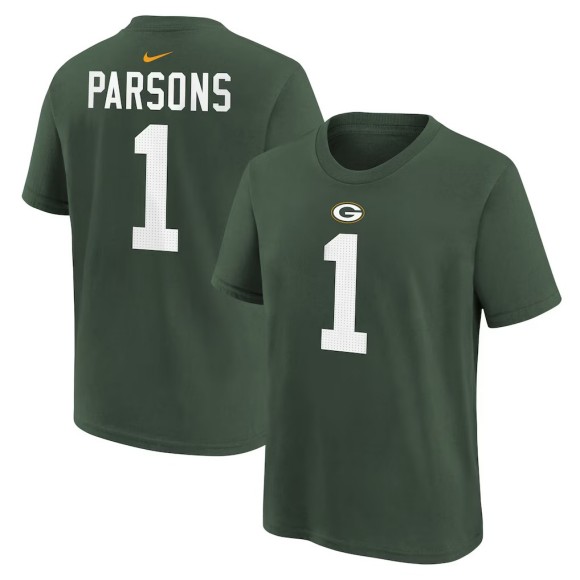 Youth Green Bay Packers #1 Micah Parsons Green Nike Player Name & Number T-Shirt