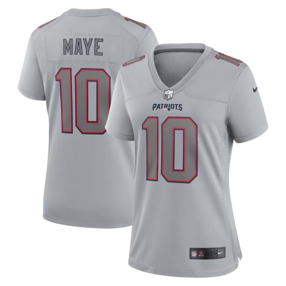 Women's New England Patriots #10 Drake Maye Gray Nike Fashion Atmosphere Fashion Game Stitched Jersey