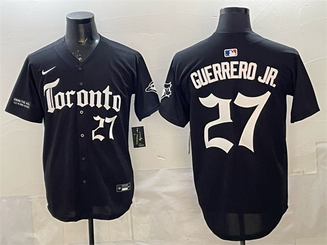 Men's Toronto Blue Jays #27 Vladimir Guerrero Jr. Black Gothic North Edition Limited Stitched Baseball Jersey