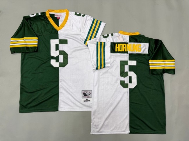 Men's Green Bay Packers #5 Paul Hornung Split 1961 Throwback Stitched Jerseys
