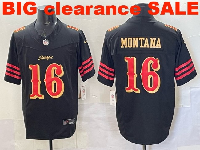 Clearance SALE Mens & Womens & Youth San Francisco 49ers #16 Joe Montana 2025 “Rivalries” F.U.S.E. Stitched Limited Jersey Black