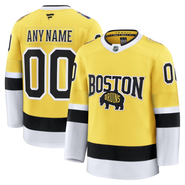 Men's Boston Bruins Custom Yellow 2026 Stadium Series Stitched Jersey