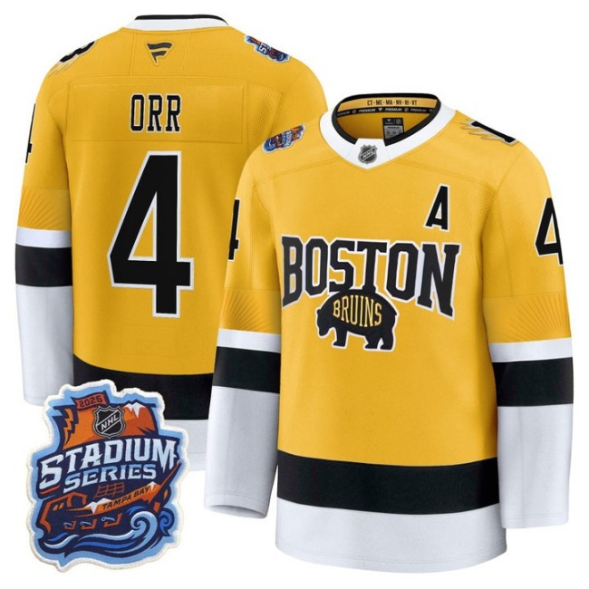 Men's Boston Bruins #4 Bobby Orr Gold 2026 Stadium Series Authentic Stitched Jersey