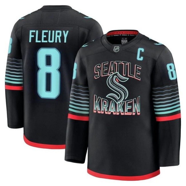 Men's Seattle Kraken #8 Cale Fleury Black Alternate Stitched Authentic Jersey