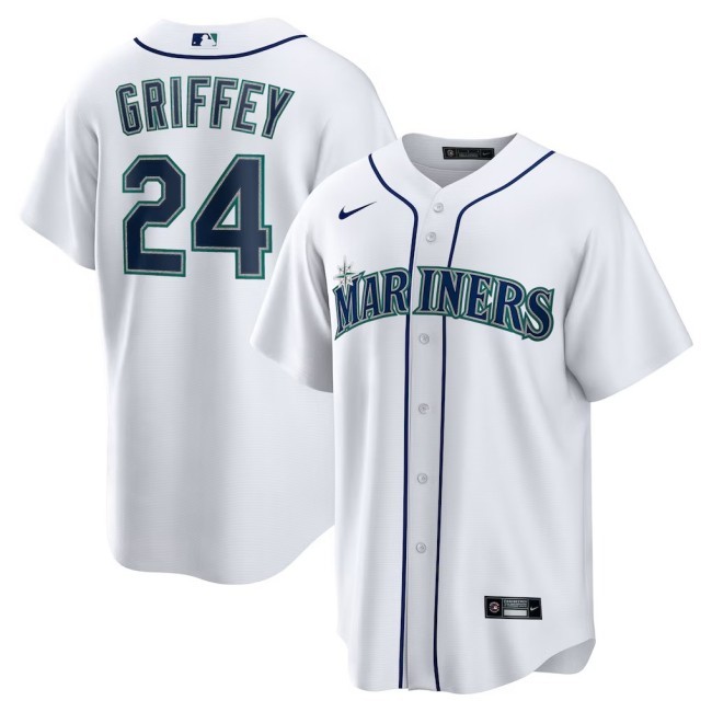 Men's Seattle Mariners #24 Ken Griffey Jr. White Nike Retired Player Stitched Replica Jersey