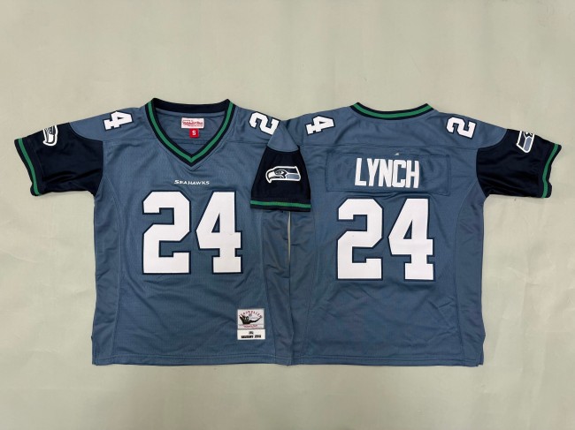 Youth Seattle Seahawks #24 Marshawn Lynch Blue 2010 'MN' Throwback Stitched Football Jersey