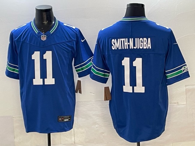 Men's Seattle Seahawks #11 Jaxon Smith-Njigba Royal F.U.S.E. Vapor Throwback Limited Stitched Football Jersey