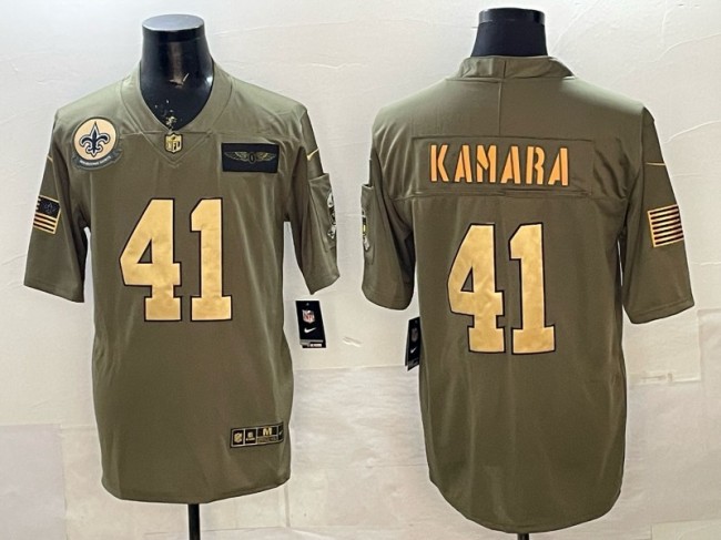 Men's New Orleans Saints #41 Alvin Kamara Olive Gold Number  Salute To Service Limited Jersey