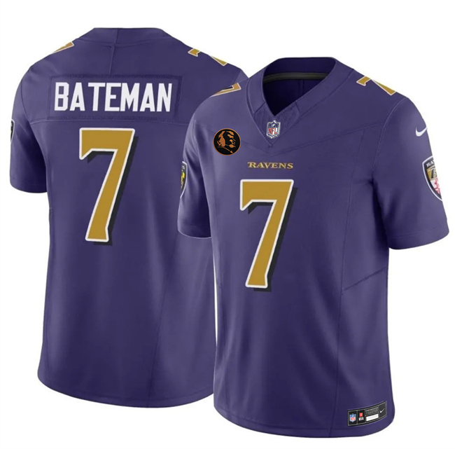 Men's Baltimore Ravens #7 Rashod Bateman Purple 2025 F.U.S.E. With John Madden Patch Limited Football Jersey