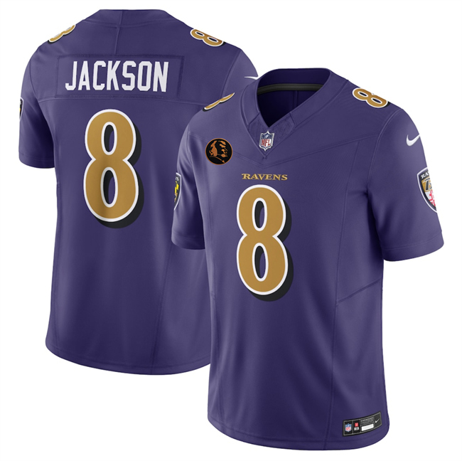 Men's Baltimore Ravens #8 Lamar Jackson Purple 2025 F.U.S.E. With John Madden Patch Limited Football Jersey