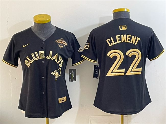Youth Toronto Blue Jays #22 Ernie Clement Black Gold 2025 American League Champions Limited Stitched Baseball Jersey