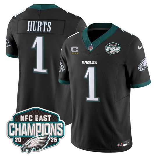 Men's Philadelphia Eagles #1 Jalen Hurts Black F.U.S.E. 2025 NFC East Division Champions Vapor Limited Stitched Jersey