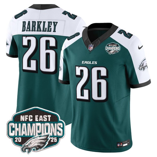 Men's Philadelphia Eagles #26 Saquon Barkley Green White F.U.S.E. 2025 NFC East Division Champions Vapor Limited Stitched Jersey