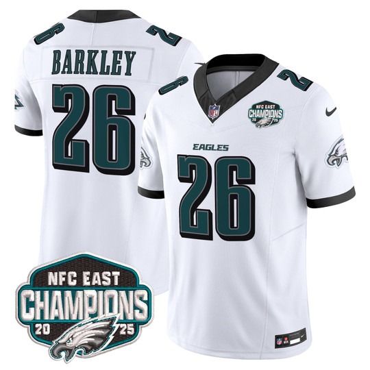 Men's Philadelphia Eagles #26 Saquon Barkley White F.U.S.E. 2025 NFC East Division Champions Vapor Limited Stitched Jersey