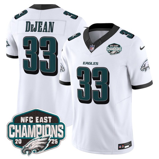 Men's Philadelphia Eagles #33 Cooper DeJean White F.U.S.E. 2025 NFC East Division Champions Vapor Limited Stitched Jersey