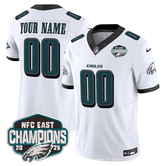 Men's & Women's & Youth Philadelphia Eagles Custom White F.U.S.E. 2025 NFC East Division Champions Vapor Limited Stitched Jersey