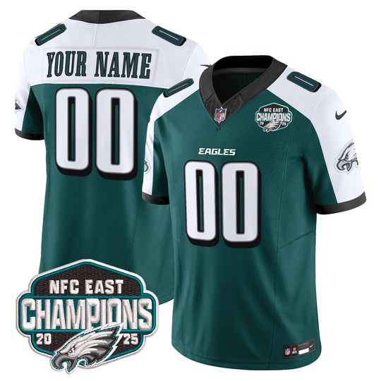Men's & Women's & Youth Philadelphia Eagles Custom Green White F.U.S.E. 2025 NFC East Division Champions Vapor Limited Stitched Jersey
