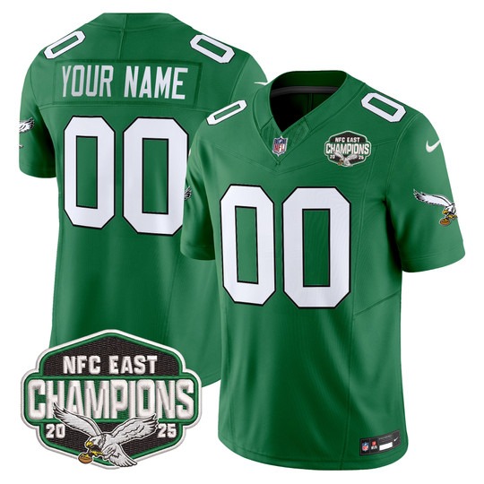 Men's & Women's & Youth Philadelphia Eagles Custom Kelly Green F.U.S.E. 2025 NFC East Division Champions Vapor Limited Stitched Jersey