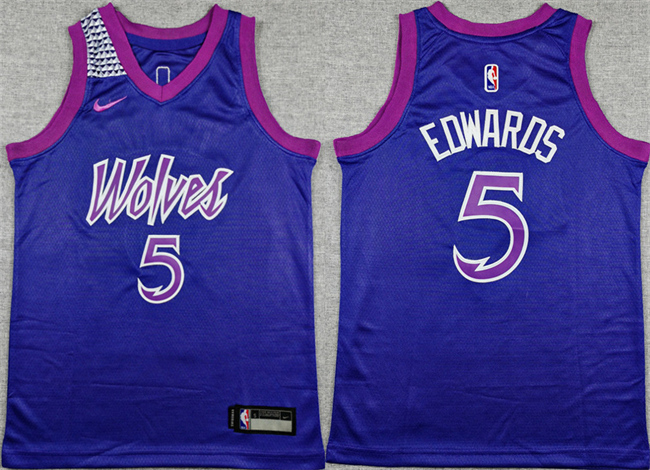 Youth Minnesota Timberwolves #5 Anthony Edwards Purple 2025-26 City Edition Stitched Jersey