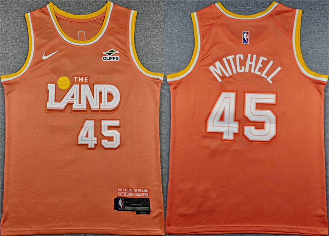 Men's Cleveland Cavaliers #45 Donovan Mitchell Orange 2025 City Edition Stitched Jersey