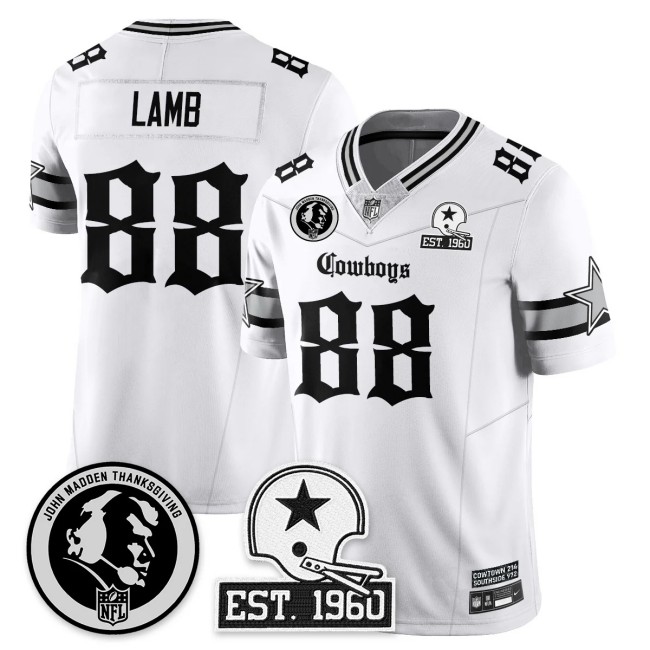 Men's Dallas Cowboys #88 CeeDee Lamb White 'Gothic John Madden Patch Vapor Limited Stitched Jersey