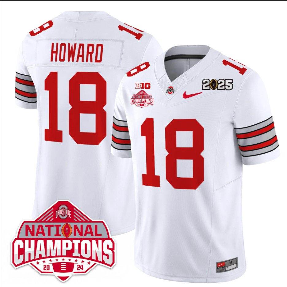 Men's Will Howard Jersey #18 Ohio State 2025 CFP Patch National Champions White