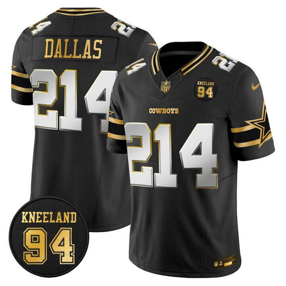 Men's Dallas Cowboys #214 Dallas Black 2025 F.U.S.E. 94 Marshawn Kneeland Memorial Patch Vapor Limited Stitched Football Jersey