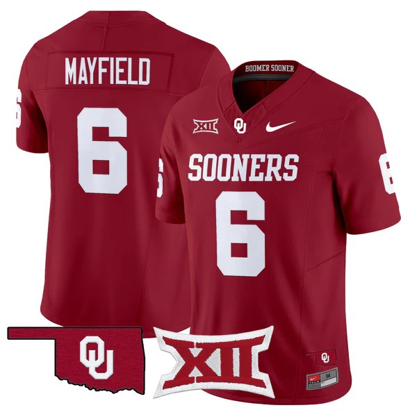 Men's Oklahoma Sooners #6 Baker Mayfield Crimson F.U.S.E With Patch Stitched football Jersey
