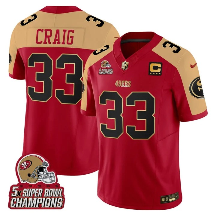 Men's & Women's & Youth San Francisco 49ers #33 Roger Craig Red Gold Alternate 5x super bowl champions 4-star C Patch F.U.S.E. Vapor Limited Stitched Jersey