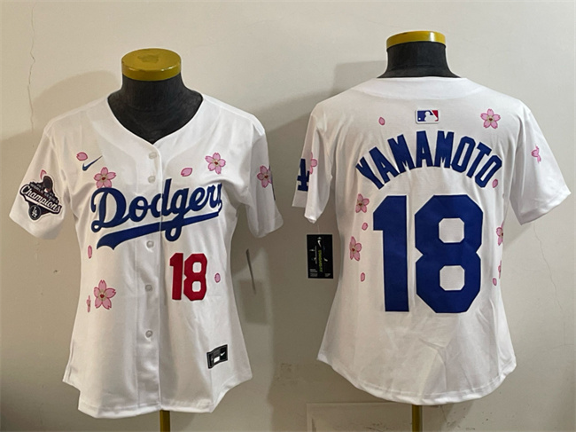 Youth Los Angeles Dodgers #18 Yoshinobu Yamamoto White 2025 World Series Champions Patch Tokyo Series Limited Stitched Baseball Jersey