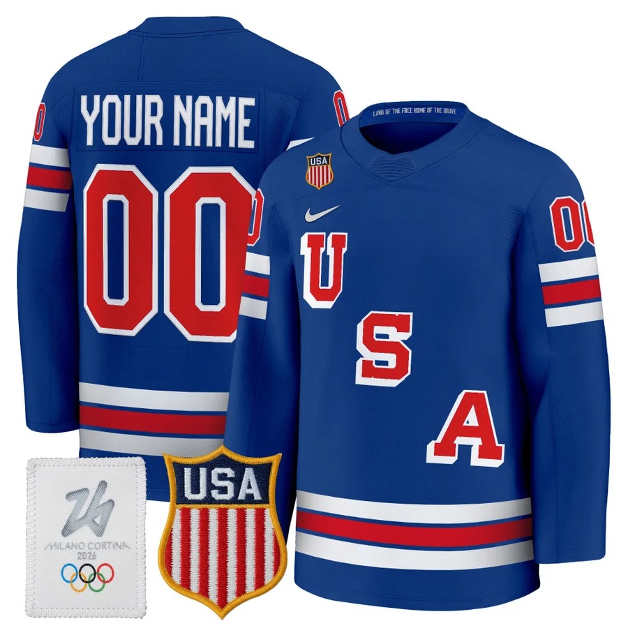 Men's USA Hockey 2026 Olympic Royal Nike Premium Stitched Jersey
