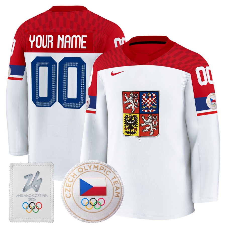 Men's Czechia Hockey 2026 Olympic Custom White Premium Nike Stitched Jersey