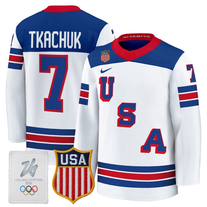 Men's USA Hockey 2026 Olympic #7 Brady Tkachuk White Nike Premium Stitched Jersey
