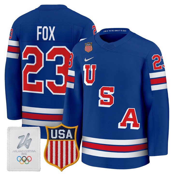 Men's USA Hockey 2026 Olympic #23 Adam Fox Royal Nike Premium Stitched Jersey