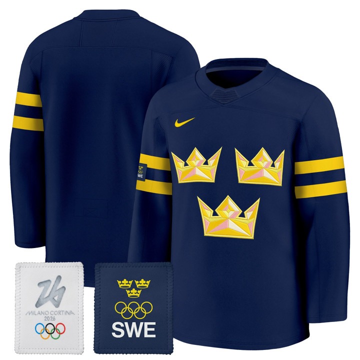 Men's Sweden Hockey 2026 Olympic Blank Navy Nike Premium Stitched Jersey