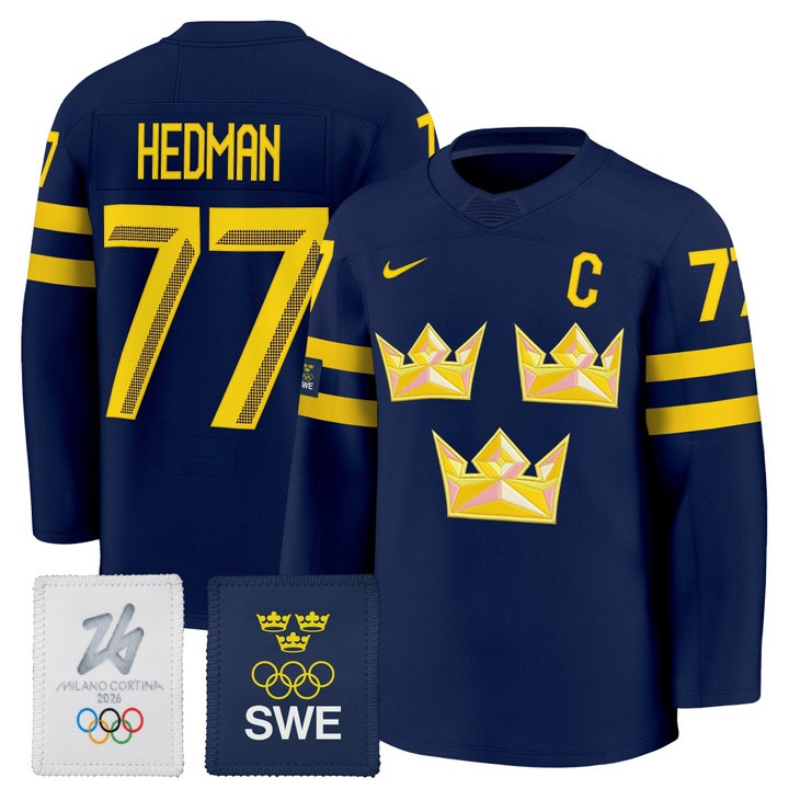 Men's Sweden Hockey 2026 Olympic #77 Victor Hedman Navy Nike Premium Stitched Jersey