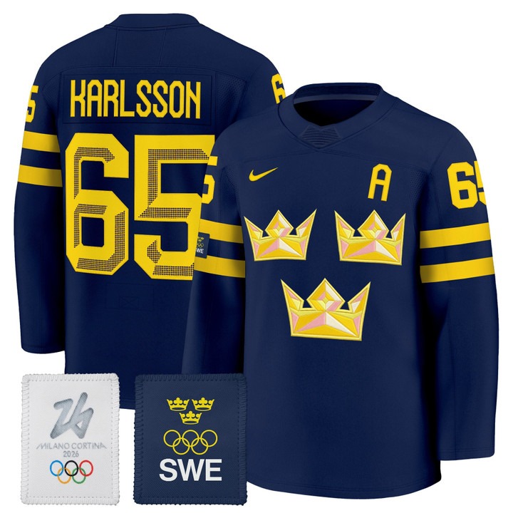 Men's Sweden Hockey 2026 Olympic #65 Erik Karlsson Navy Nike Premium Stitched Jersey
